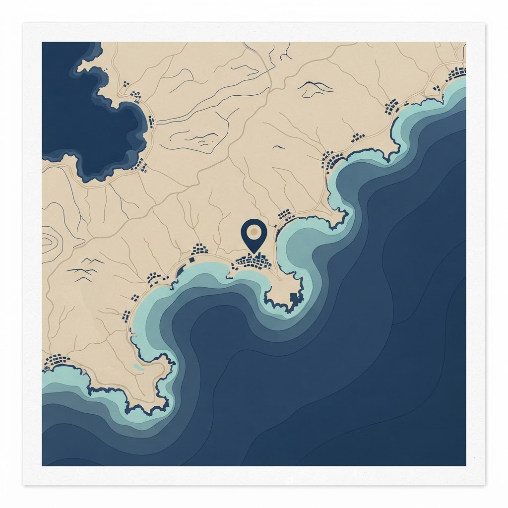 Stylized map of The Cove location on the North Coast